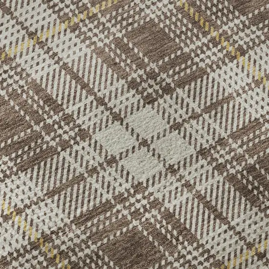 Brown Ivory And Gold Plaid Washable Area Rug With UV Protection Photo 9