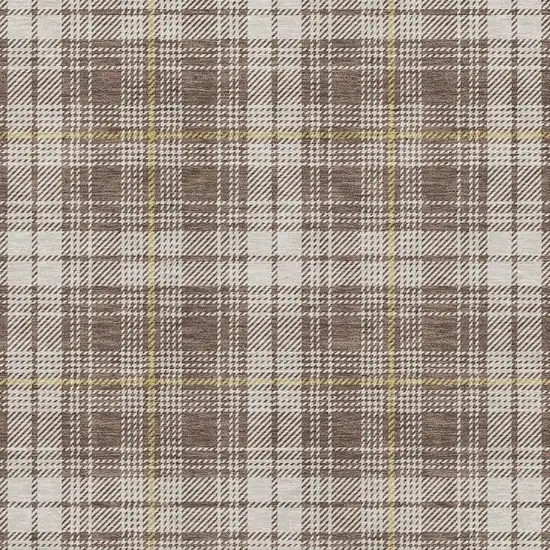 Brown Ivory And Gold Plaid Washable Area Rug With UV Protection Photo 2
