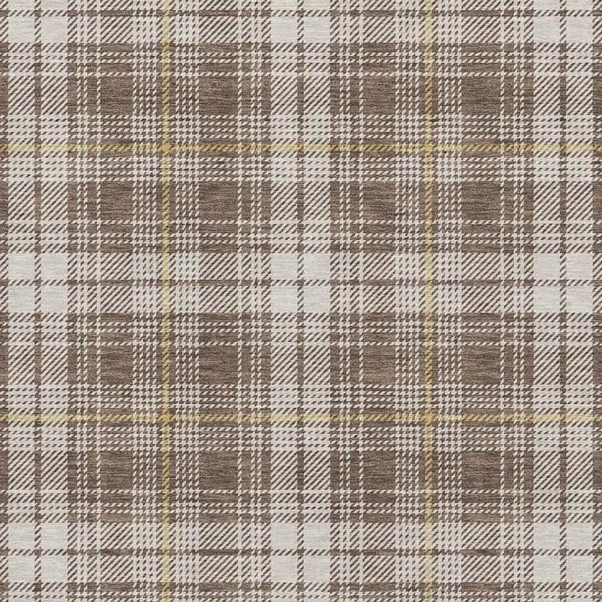 Brown Ivory And Gold Plaid Washable Area Rug With UV Protection Photo 2