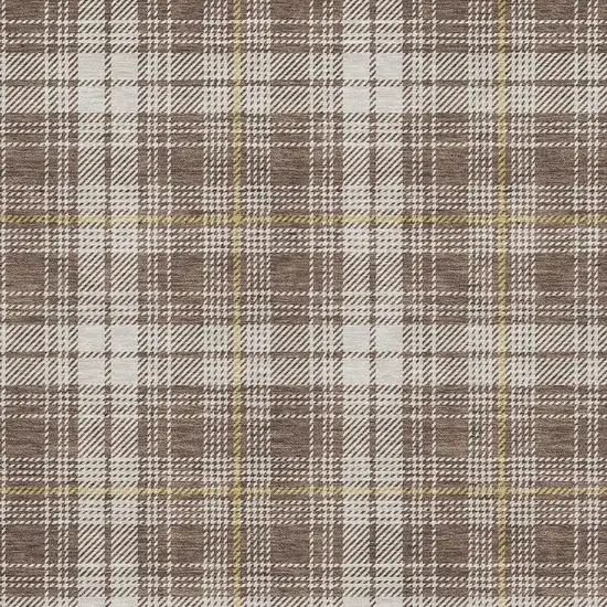Brown Ivory And Gold Plaid Washable Area Rug With UV Protection Photo 2