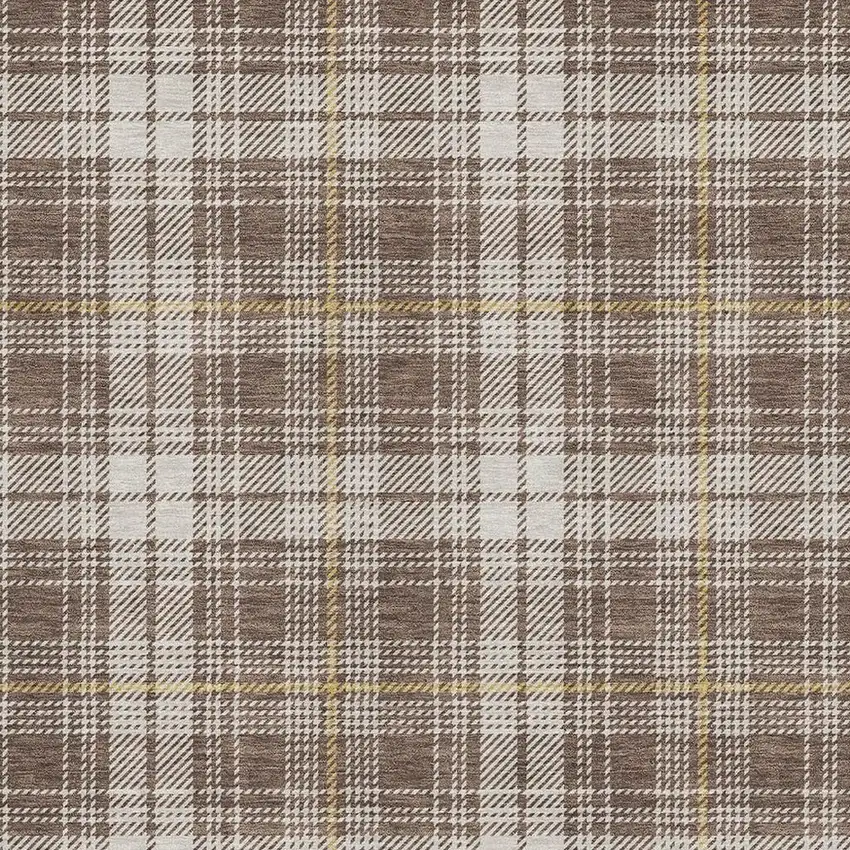 Brown Ivory And Gold Plaid Washable Area Rug With UV Protection Photo 2