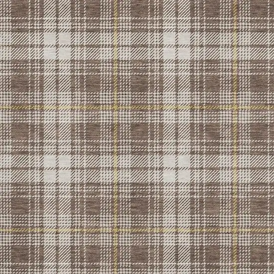 Brown Ivory And Gold Plaid Washable Area Rug With UV Protection Photo 2