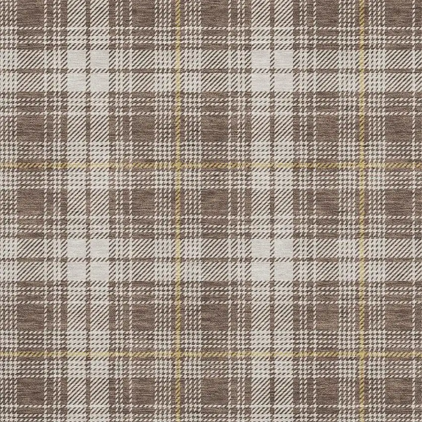 Brown Ivory And Gold Plaid Washable Area Rug With UV Protection Photo 2