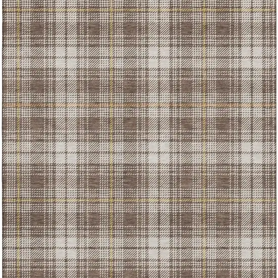Brown Ivory And Gold Plaid Washable Area Rug With UV Protection Photo 3