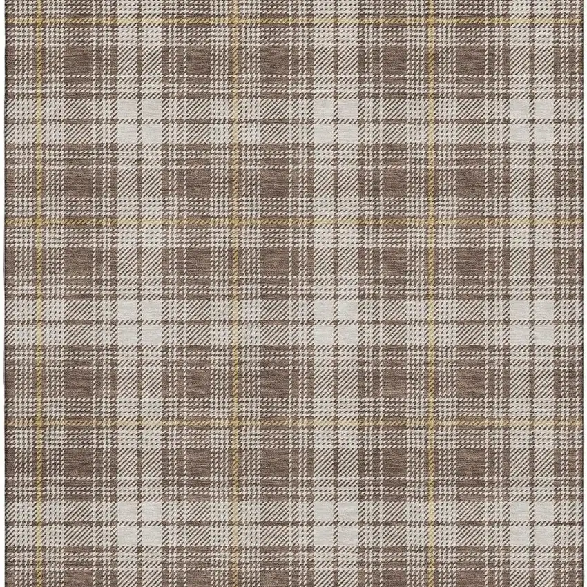Brown Ivory And Gold Plaid Washable Area Rug With UV Protection Photo 3