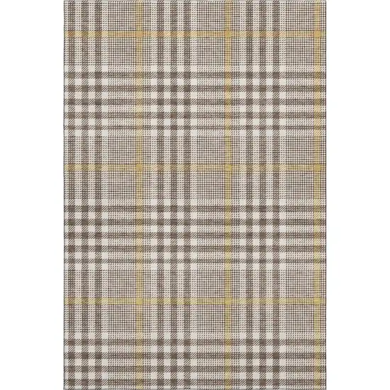 Brown Ivory And Gold Plaid Washable Area Rug With UV Protection Photo 1