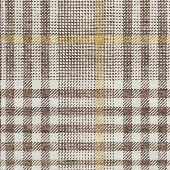 Brown Ivory And Gold Plaid Washable Area Rug With UV Protection Photo 2