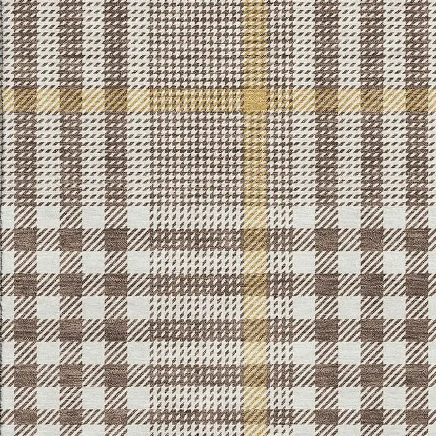 Brown Ivory And Gold Plaid Washable Area Rug With UV Protection Photo 2
