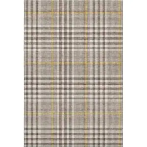 Photo of Brown Ivory And Gold Plaid Washable Area Rug With UV Protection