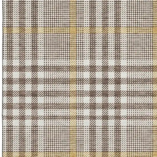 Brown Ivory And Gold Plaid Washable Area Rug With UV Protection Photo 3