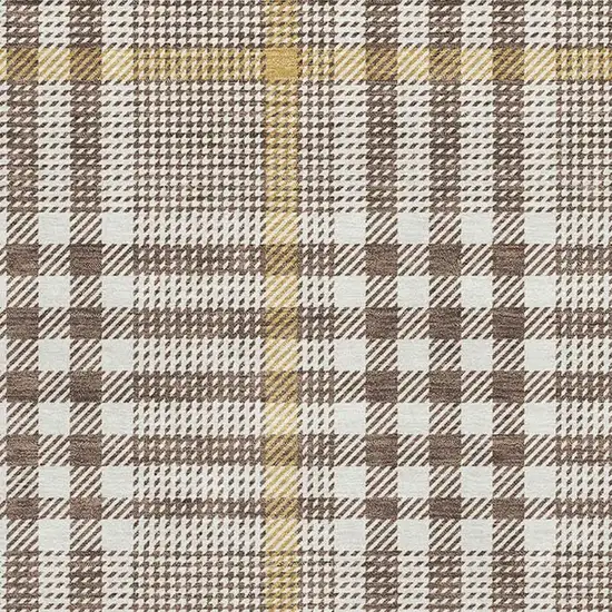 Brown Ivory And Gold Plaid Washable Area Rug With UV Protection Photo 2