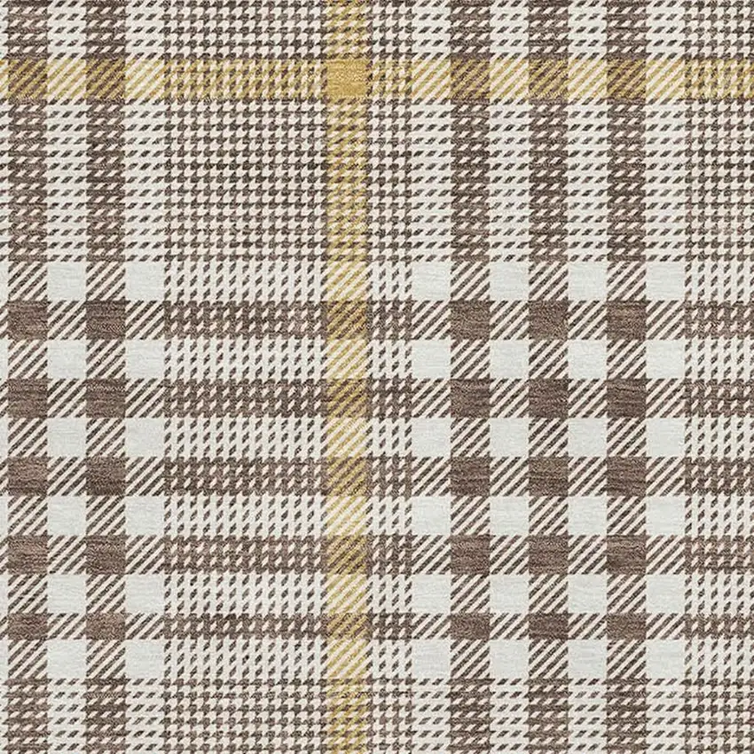 Brown Ivory And Gold Plaid Washable Area Rug With UV Protection Photo 2
