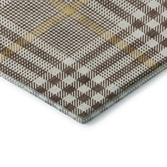 Brown Ivory And Gold Plaid Washable Area Rug With UV Protection Photo 7