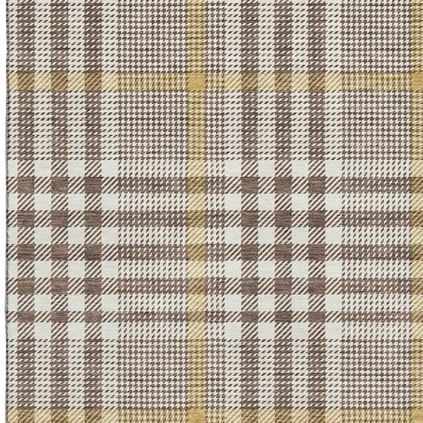 Brown Ivory And Gold Plaid Washable Area Rug With UV Protection Photo 3