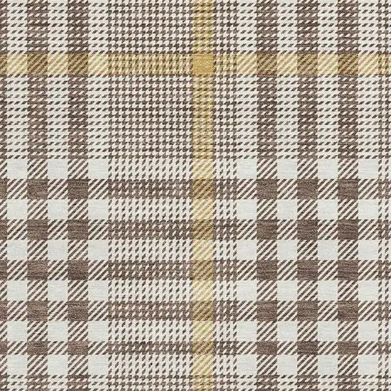 Brown Ivory And Gold Plaid Washable Area Rug With UV Protection Photo 2
