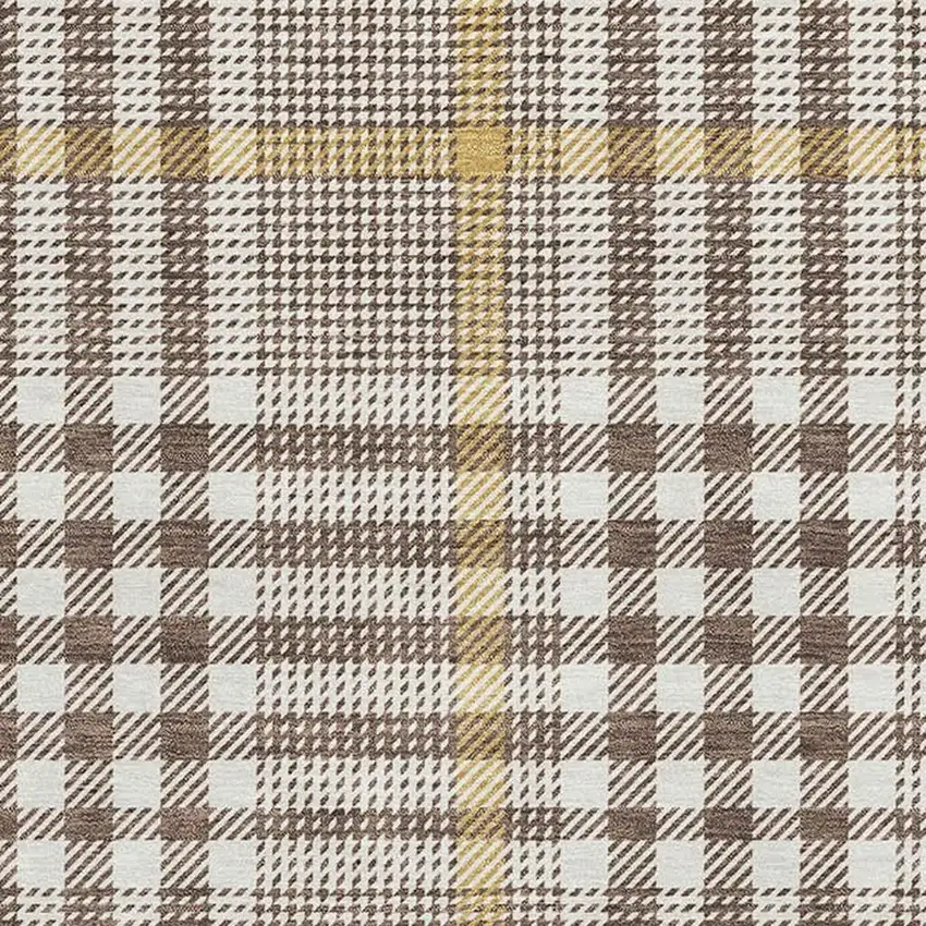 Brown Ivory And Gold Plaid Washable Area Rug With UV Protection Photo 2