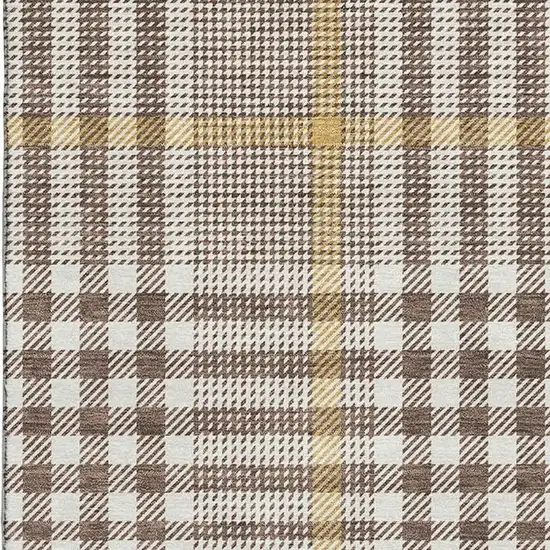 Brown Ivory And Gold Plaid Washable Area Rug With UV Protection Photo 2