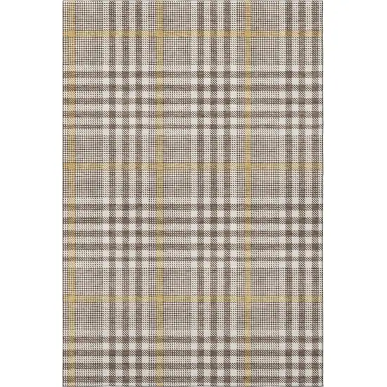 Brown Ivory And Gold Plaid Washable Area Rug With UV Protection Photo 3