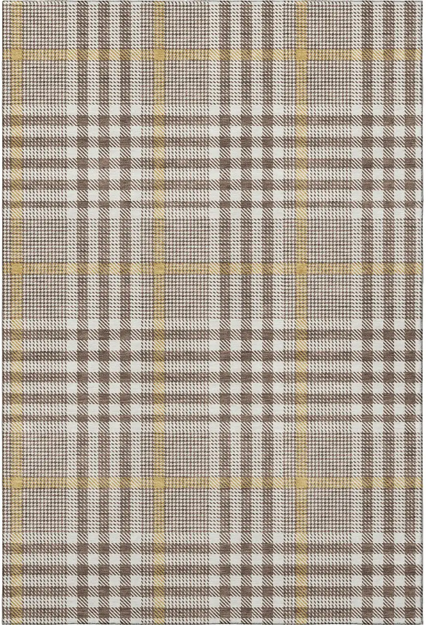 Brown Ivory And Gold Plaid Washable Area Rug With UV Protection Photo 3