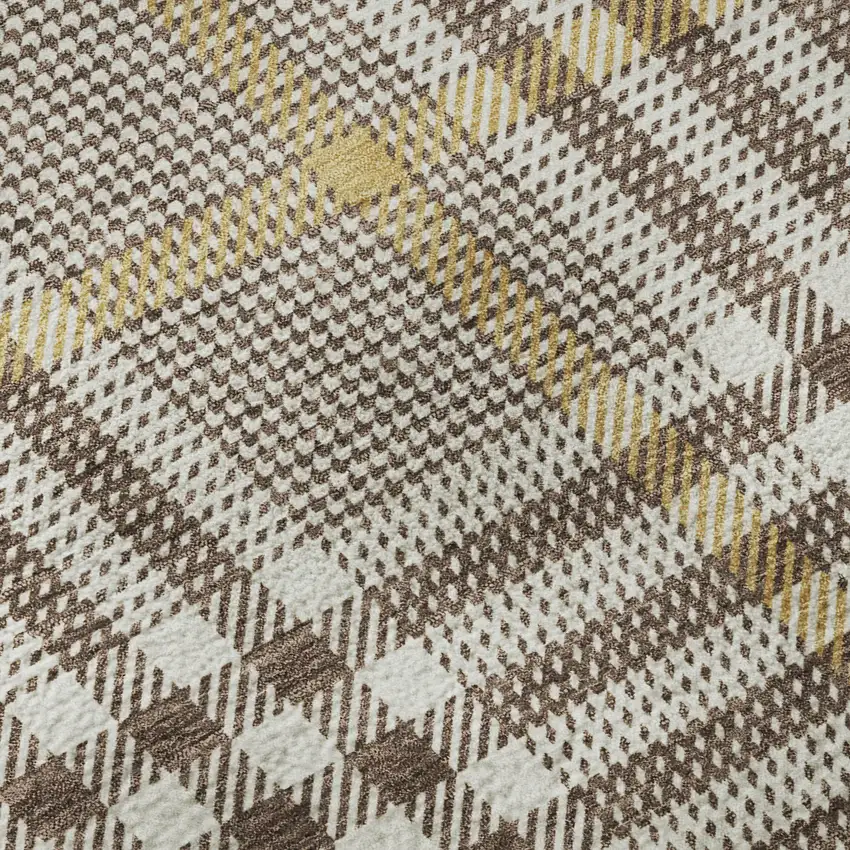 Brown Ivory And Gold Plaid Washable Area Rug With UV Protection Photo 9