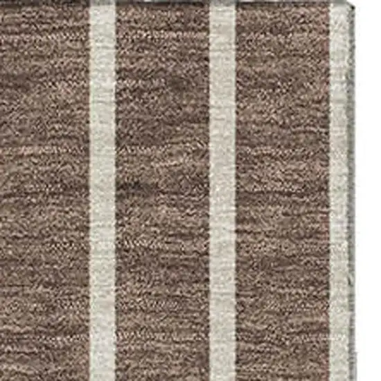 Brown Ivory And Gold Striped Washable Area Rug With UV Protection Photo 3