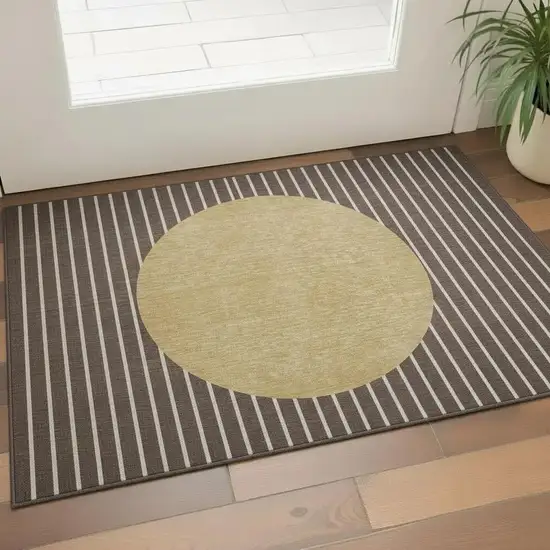 Brown Ivory And Gold Striped Washable Area Rug With UV Protection Photo 2