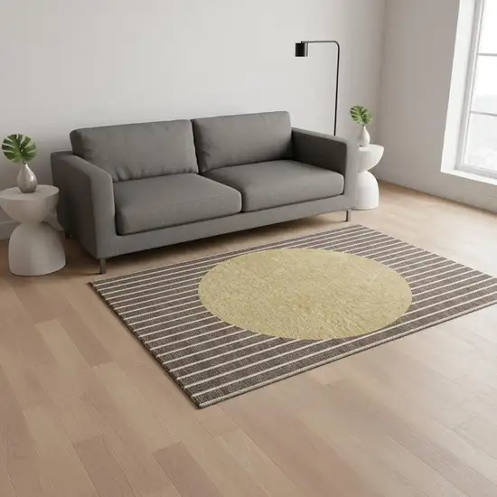 Brown Ivory And Gold Striped Washable Area Rug With UV Protection Photo 2