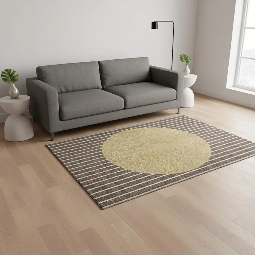 Brown Ivory And Gold Striped Washable Area Rug With UV Protection Photo 2