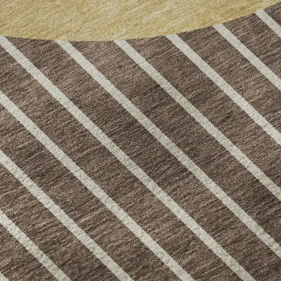 Brown Ivory And Gold Striped Washable Area Rug With UV Protection Photo 9