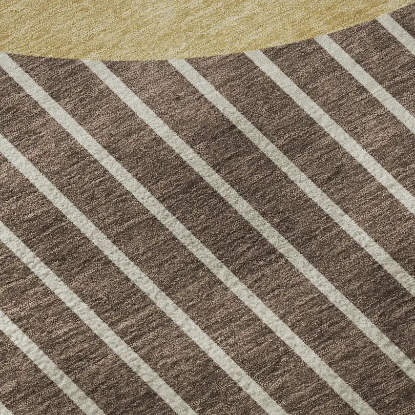 Brown Ivory And Gold Striped Washable Area Rug With UV Protection Photo 9