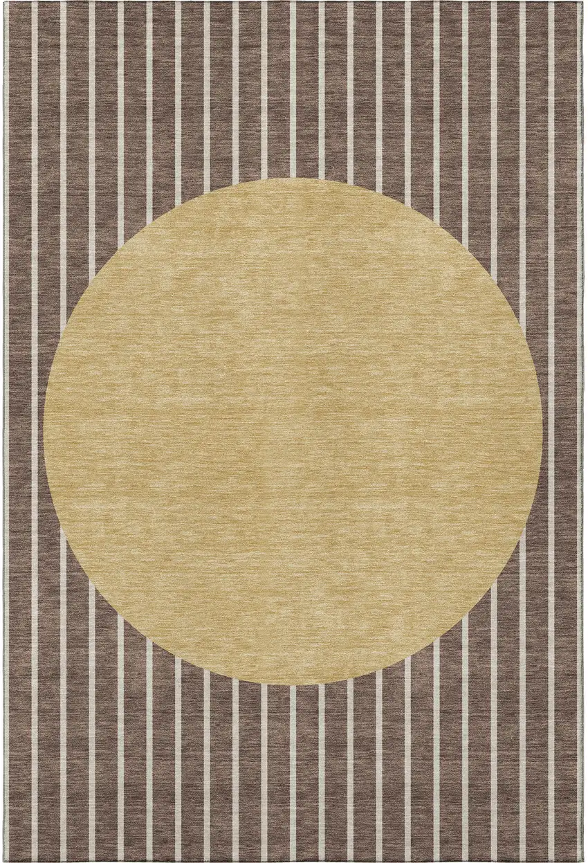 Brown Ivory And Gold Striped Washable Area Rug With UV Protection Photo 3