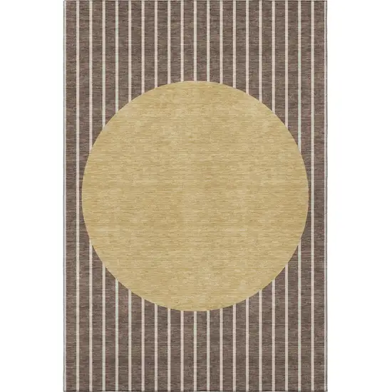 Brown Ivory And Gold Striped Washable Area Rug With UV Protection Photo 3