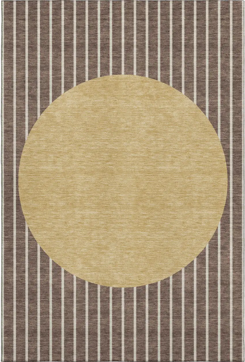 Brown Ivory And Gold Striped Washable Area Rug With UV Protection Photo 1