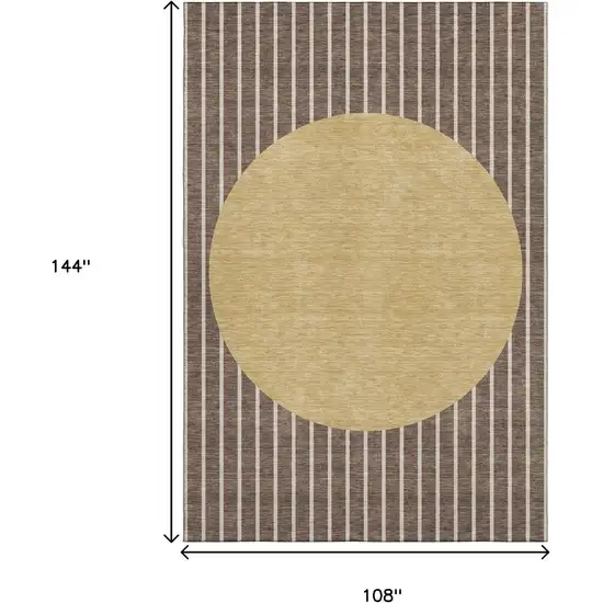 Brown Ivory And Gold Striped Washable Area Rug With UV Protection Photo 9