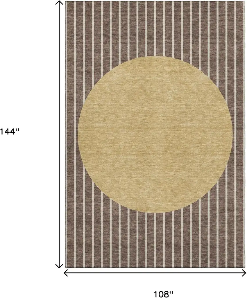 Brown Ivory And Gold Striped Washable Area Rug With UV Protection Photo 9