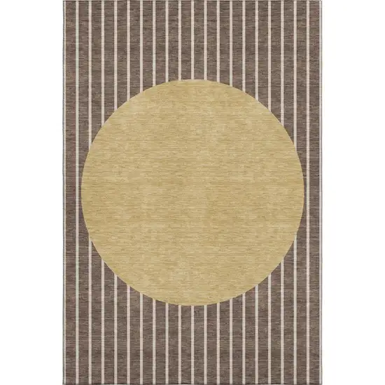 Brown Ivory And Gold Striped Washable Area Rug With UV Protection Photo 1