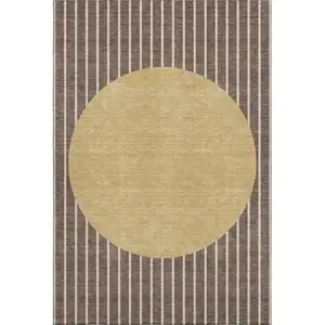 Photo of Brown Ivory And Gold Striped Washable Area Rug With UV Protection