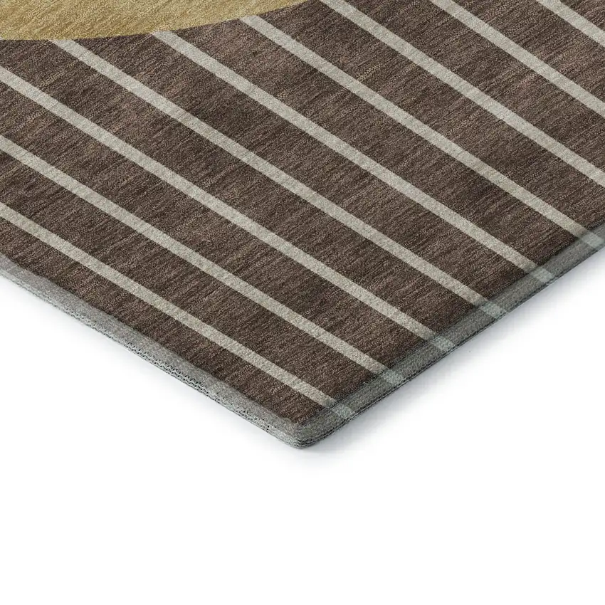 Brown Ivory And Gold Striped Washable Area Rug With UV Protection Photo 7