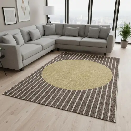 Brown Ivory And Gold Striped Washable Area Rug With UV Protection Photo 2