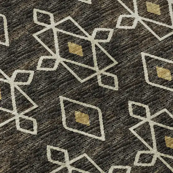 Brown Ivory And Gold Tribal Washable Area Rug With UV Protection Photo 8