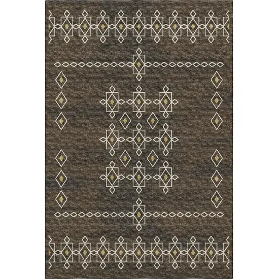 Brown Ivory And Gold Tribal Washable Area Rug With UV Protection Photo 4