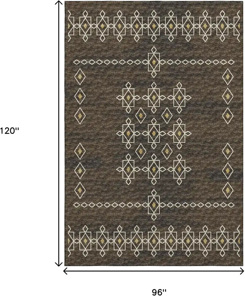 Brown Ivory And Gold Tribal Washable Area Rug With UV Protection Photo 3