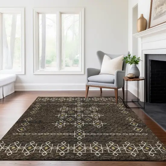 Brown Ivory And Gold Tribal Washable Area Rug With UV Protection Photo 5