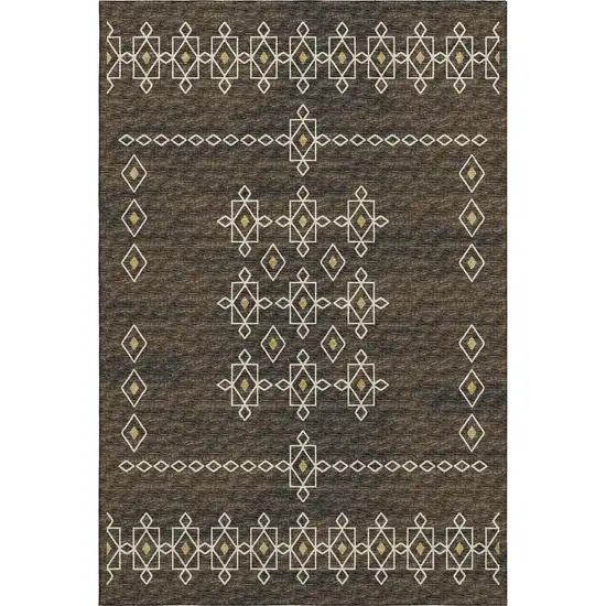 Brown Ivory And Gold Tribal Washable Area Rug With UV Protection Photo 2
