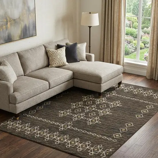 Brown Ivory And Gold Tribal Washable Area Rug With UV Protection Photo 1