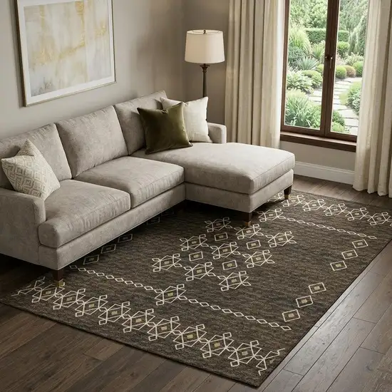 Brown Ivory And Gold Tribal Washable Area Rug With UV Protection Photo 1