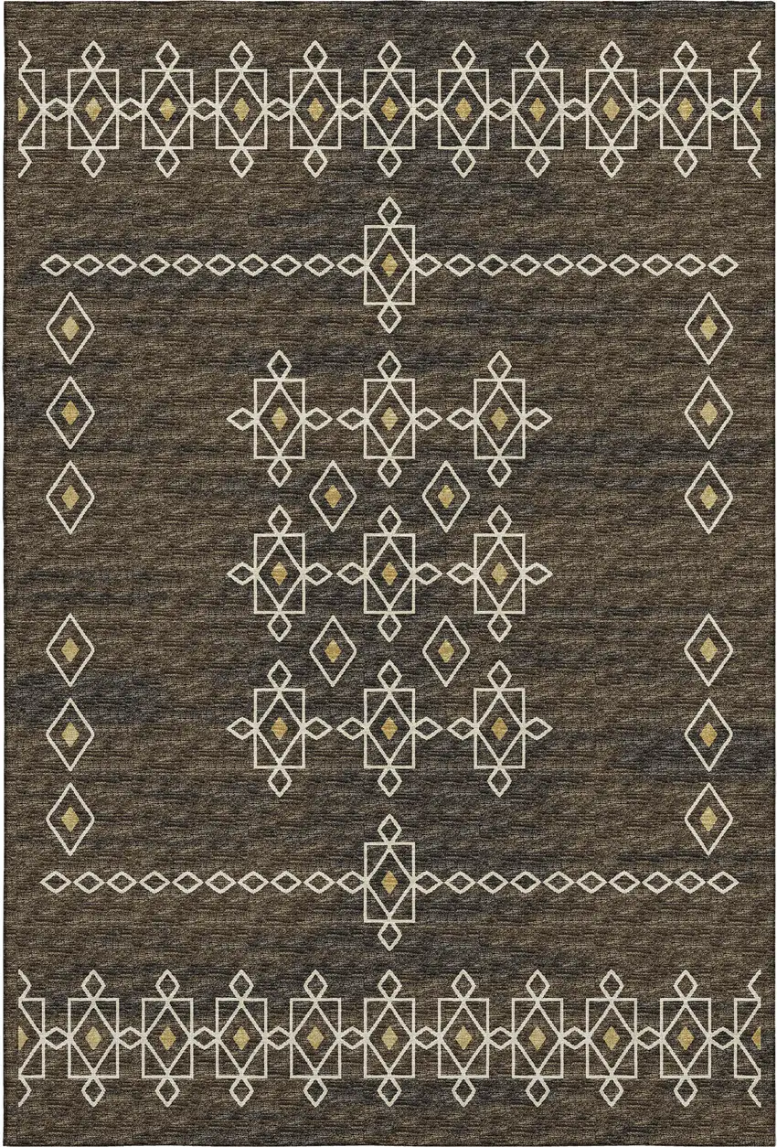 Brown Ivory And Gold Tribal Washable Area Rug With UV Protection Photo 2