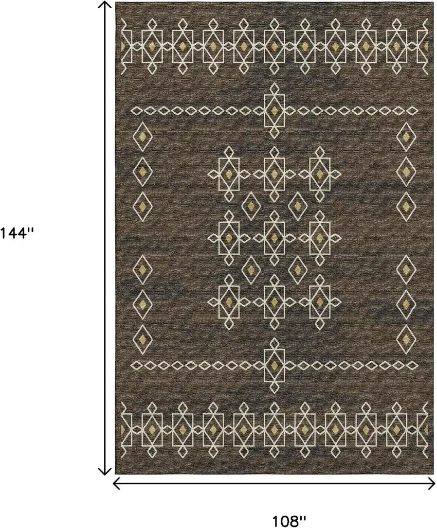 Brown Ivory And Gold Tribal Washable Area Rug With UV Protection Photo 3