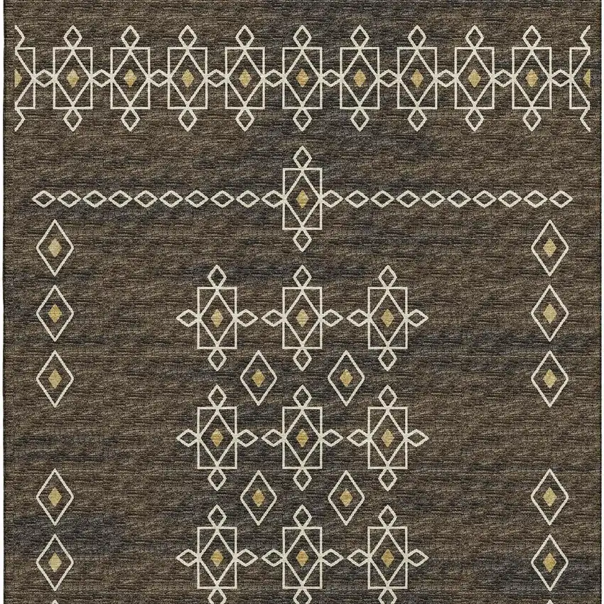 Brown Ivory And Gold Tribal Washable Area Rug With UV Protection Photo 5