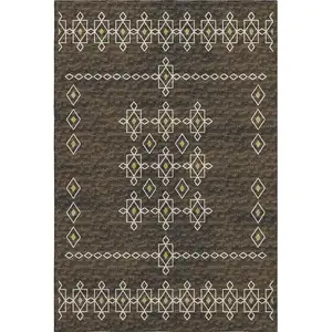 Photo of Brown Ivory And Gold Tribal Washable Area Rug With UV Protection